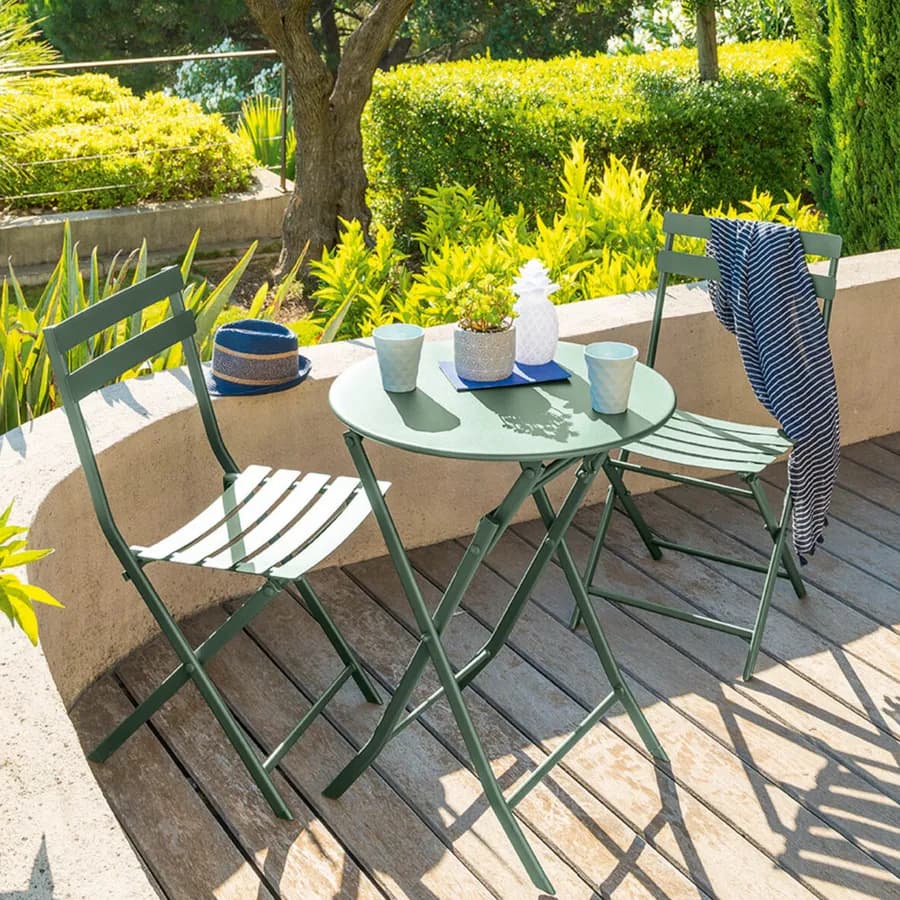 Tavolo pieghevole da esterno rotondo 60 cm in acciaio verde oliva - Atelier