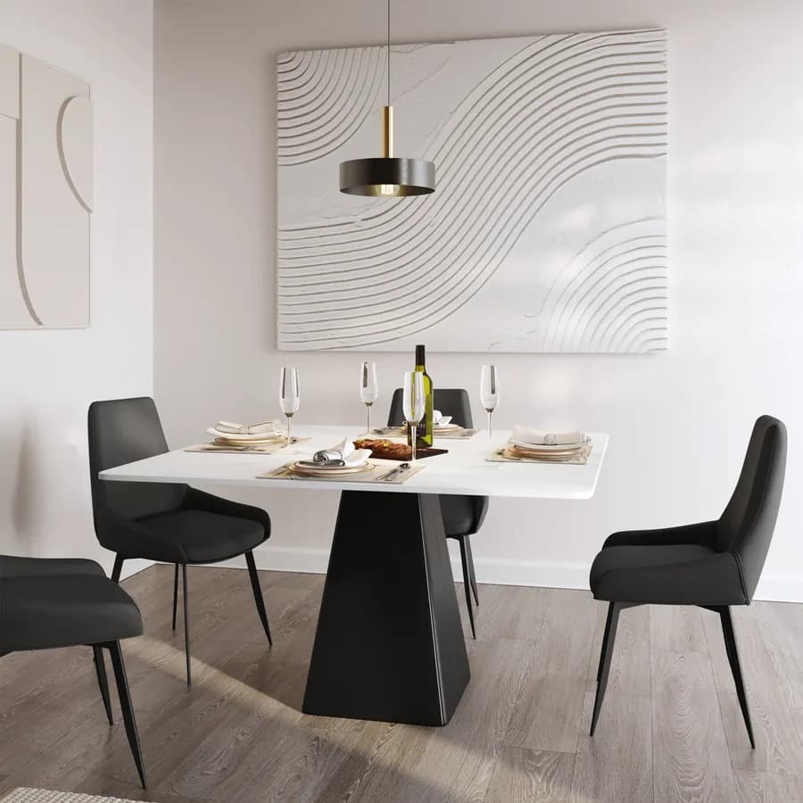 Tavolo quadrato 130 cm con piano in ceramica effetto marmo bianco lucido - Martins