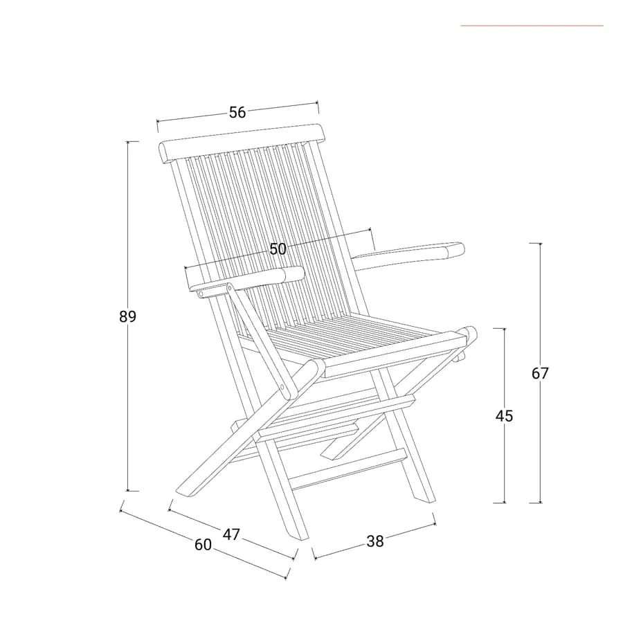Set pranzo tavolo 90x90 cm e 4 sedie con braccioli in legno teak - Louis