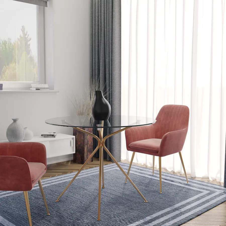 Tavolo da pranzo rotondo 100 cm con piano in vetro e gambe oro - Tastery