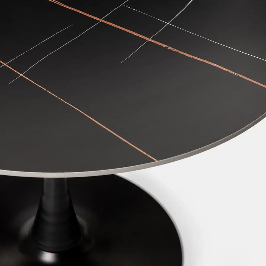 Tavolo rotondo 100 cm con top in ceramica effetto marmo e struttura in metallo nero - Tulipano