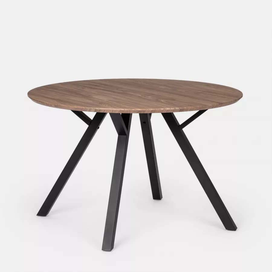 Tavolo da pranzo rotondo 120 cm con piano in legno rovere quercia e gambe nere - Manty