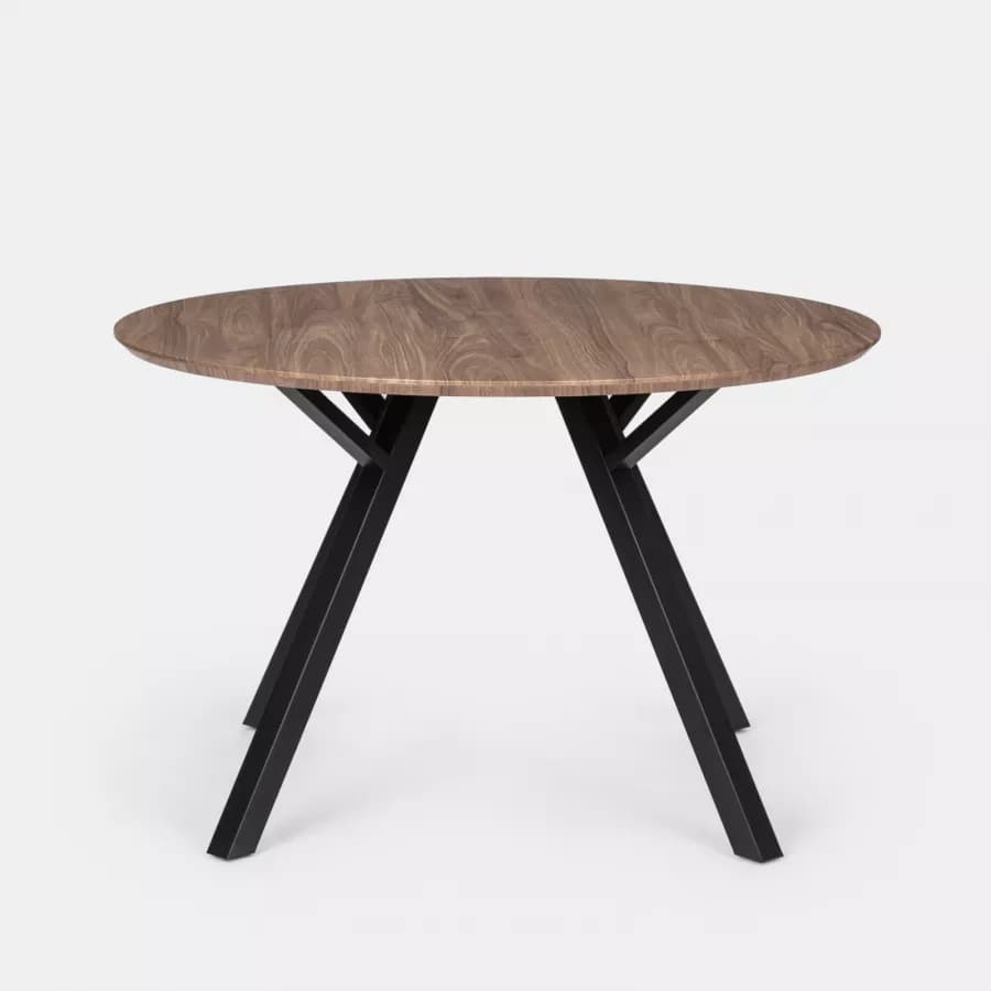 Tavolo da pranzo rotondo 120 cm con piano in legno rovere quercia e gambe nere - Manty