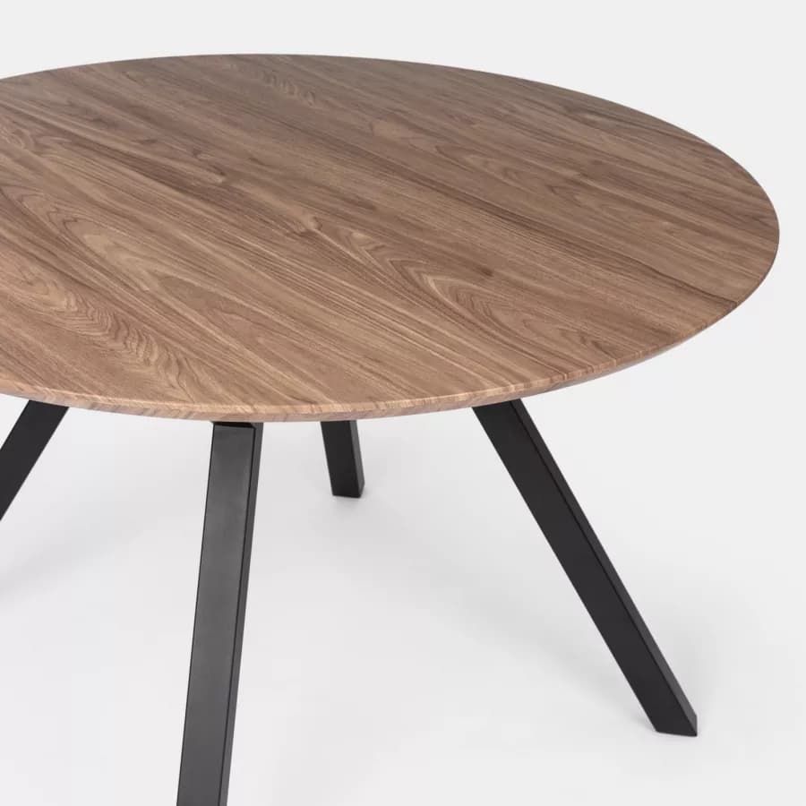 Tavolo da pranzo rotondo 120 cm con piano in legno rovere quercia e gambe nere - Manty