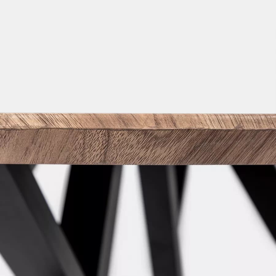 Tavolo da pranzo rotondo 120 cm con piano in legno rovere quercia e gambe nere - Manty