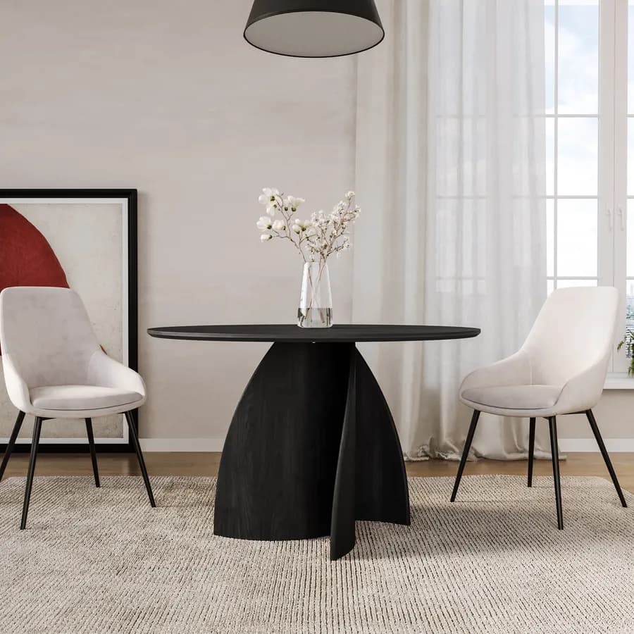 Tavolo rotondo 120 cm nero effetto frassino ebanizzato con gambe incurvate - Koreja