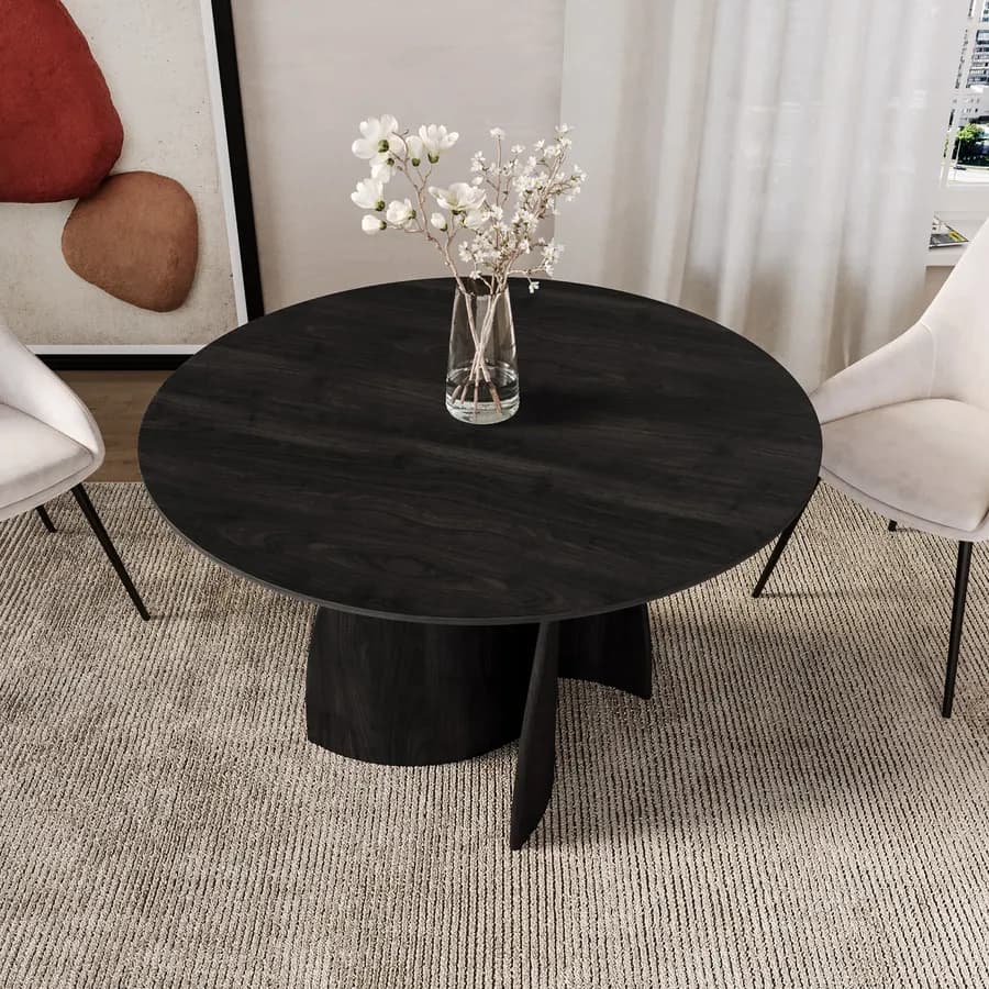 Tavolo rotondo 120 cm nero effetto frassino ebanizzato con gambe incurvate - Koreja