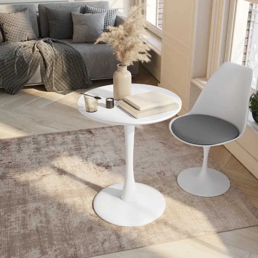 Tavolo da pranzo rotondo 60 cm in legno bianco opaco - Tulipano
