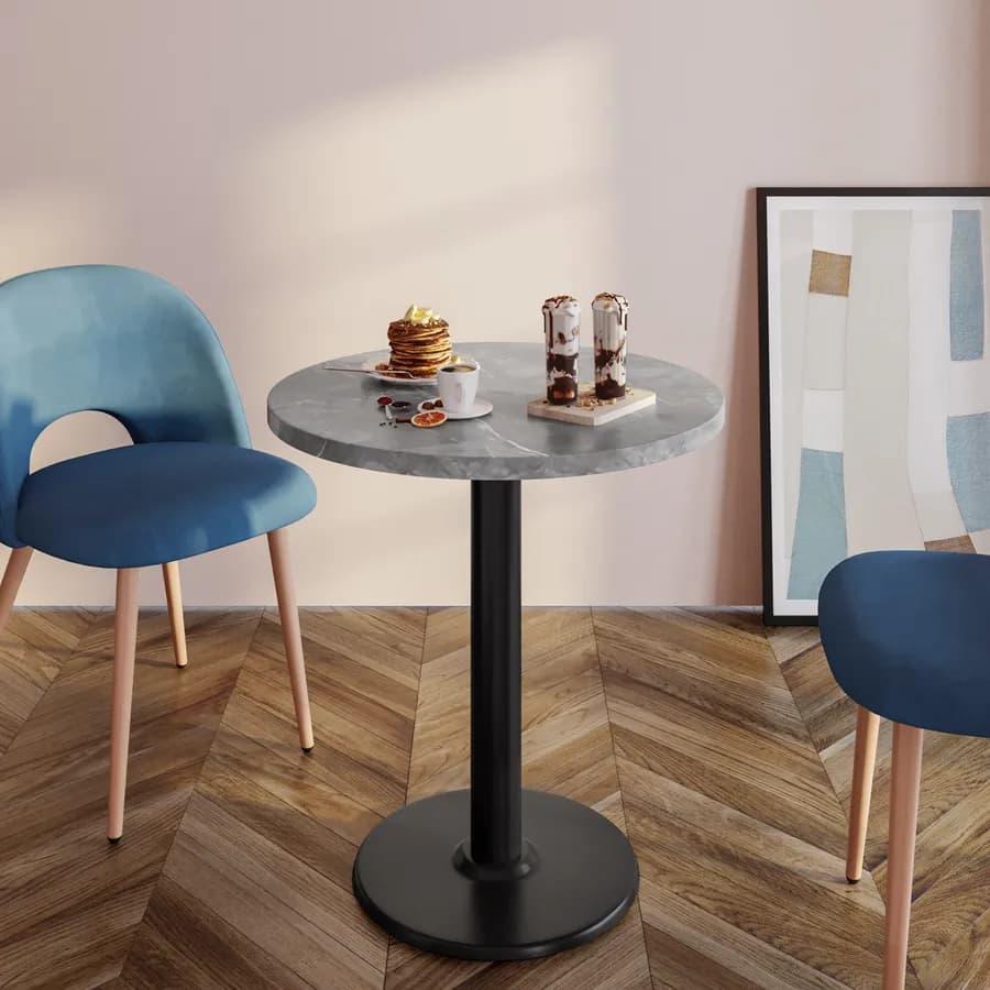 Tavolo rotondo 70 cm con top da 30 mm effetto marmo grigio e base in metallo nero - Caio