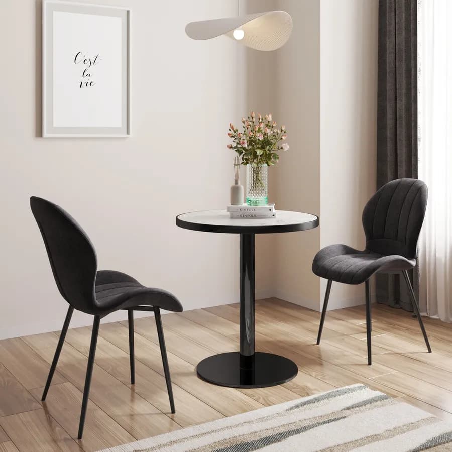 Tavolo rotondo 70 cm top in pietra siterizzata bianco effetto marmo e base nero in acciaio spazzolato - Caio Deluxe