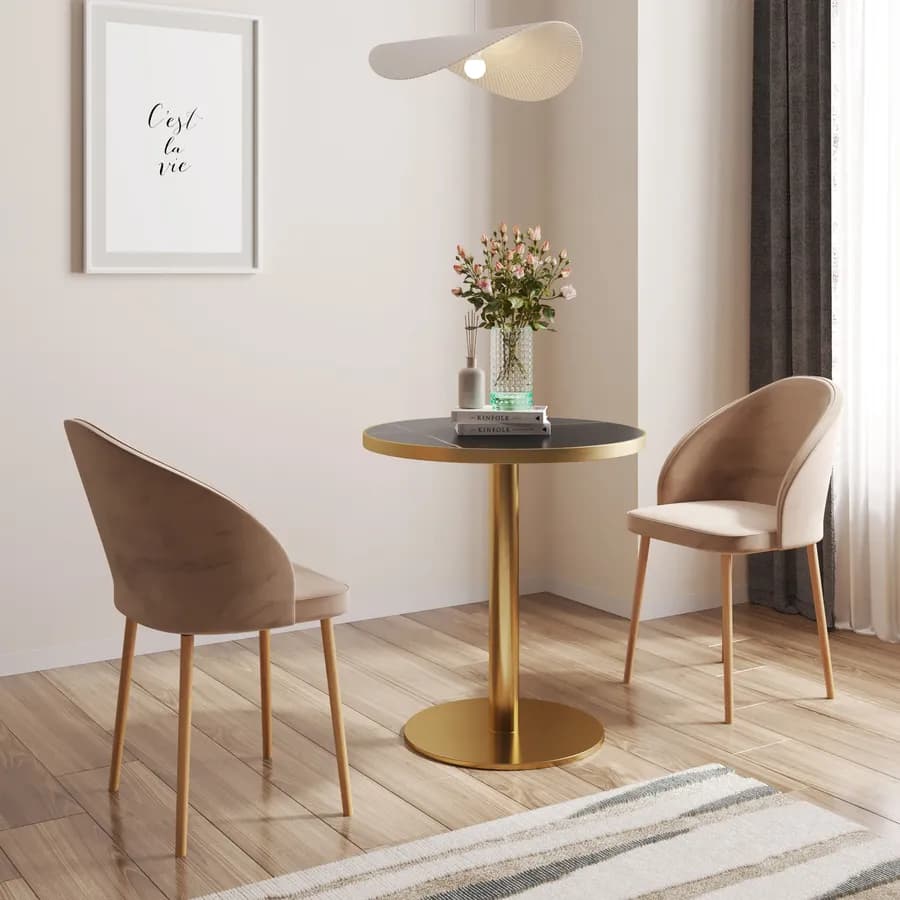 Tavolo rotondo 70 cm top in pietra siterizzata nero effetto marmo e base oro in acciaio spazzolato - Caio Deluxe