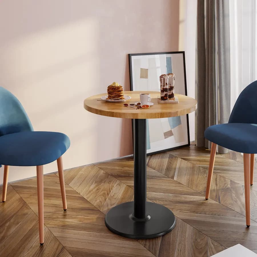 Tavolo rotondo 80 cm con top da 30 mm effetto rovere e base in metallo nero - Caio