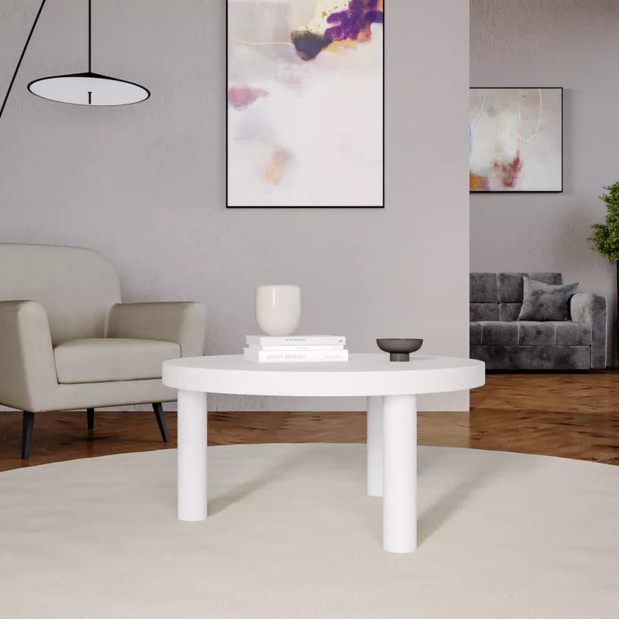 Tavolo rotondo 80x40h cm bianco effetto pietra - Benson