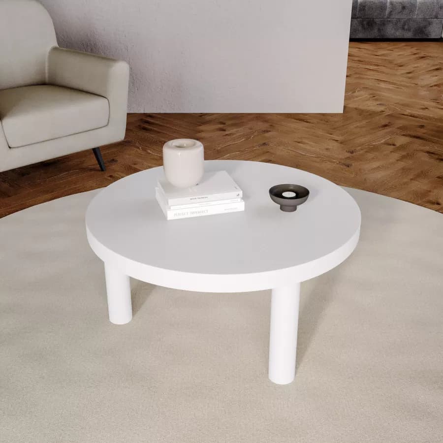 Tavolo rotondo 80x40h cm bianco effetto pietra - Benson