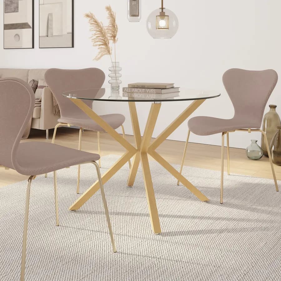 Tavolo rotondo 90 cm piano in vetro temperato con gambe rovere - Focal