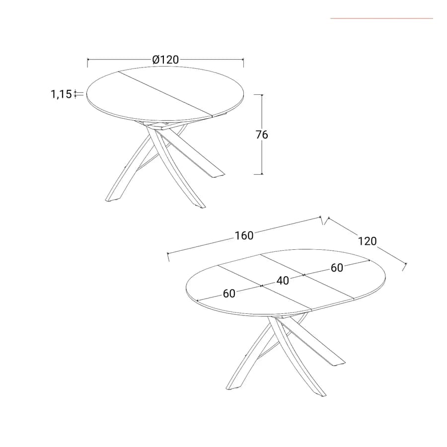 Tavolo rotondo allungabile 120-160 cm top in vetro effetto marmo grigio e gambe incrociate - Talamo