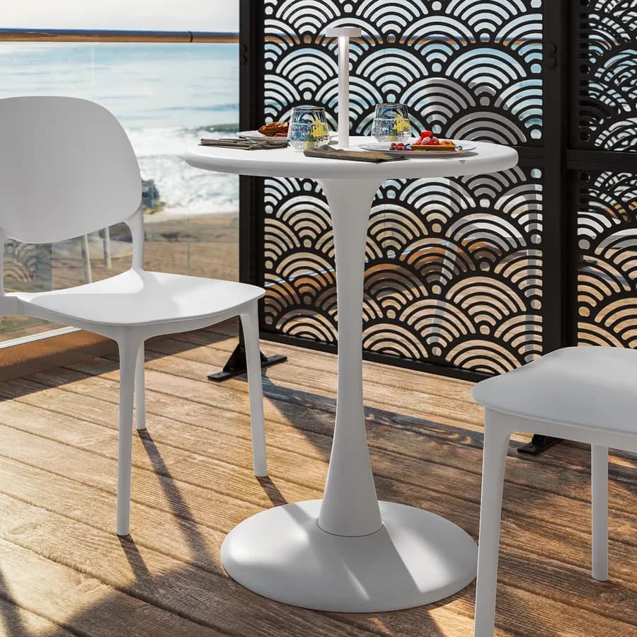 Tavolo da esterno rotondo 60 cm in metallo bianco - Tulipano