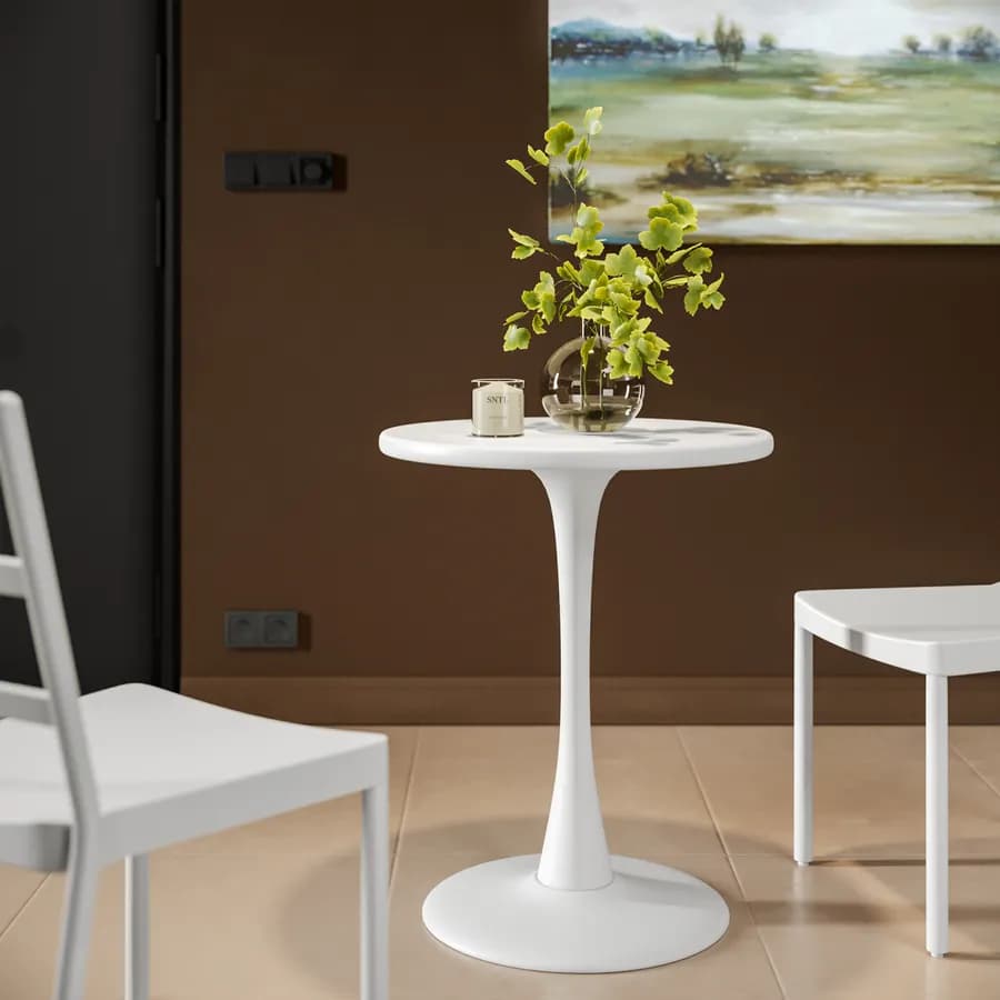 Tavolo da esterno rotondo 60 cm in metallo bianco - Tulipano