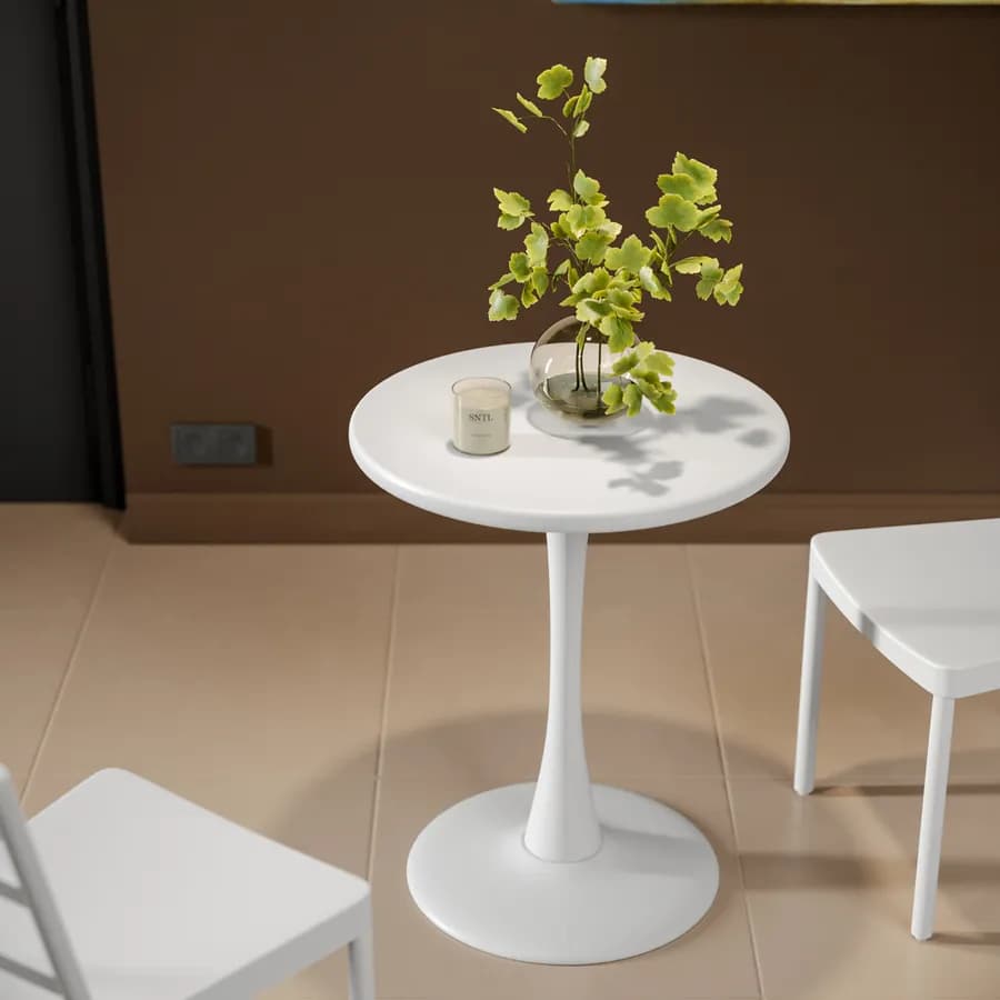 Tavolo da esterno rotondo 60 cm in metallo bianco - Tulipano