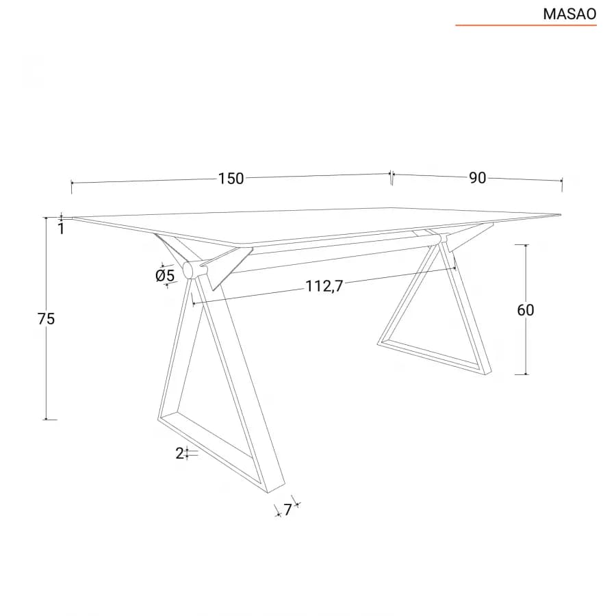 Scrivania 150x90 cm piano vetro temperato 10 mm e base in acciaio bronzo - Masao