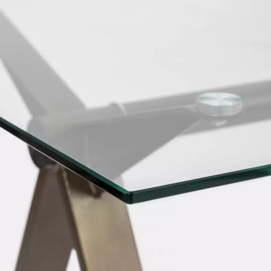 Scrivania 150x90 cm piano vetro temperato 10 mm e base in acciaio bronzo - Masao