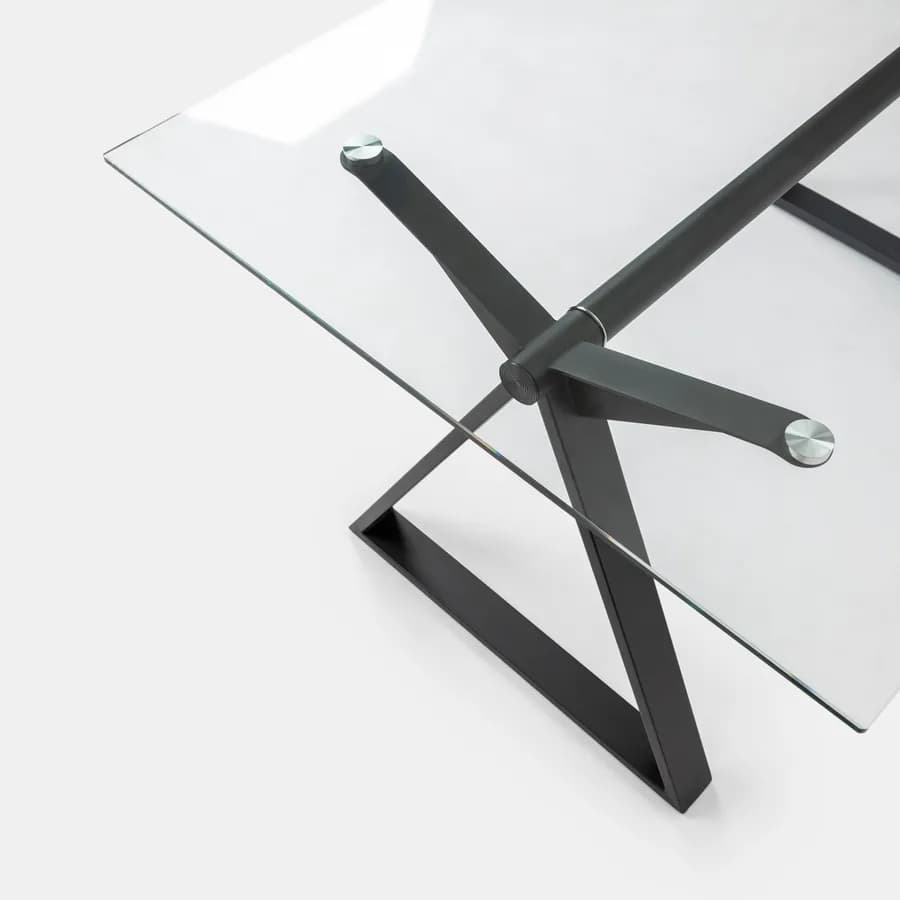 Scrivania 150x90 cm piano vetro temperato 10 mm e base in acciaio nero - Masao