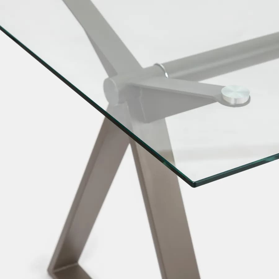 Scrivania 150x90 cm piano vetro temperato 10 mm e base in acciaio tortora - Masao