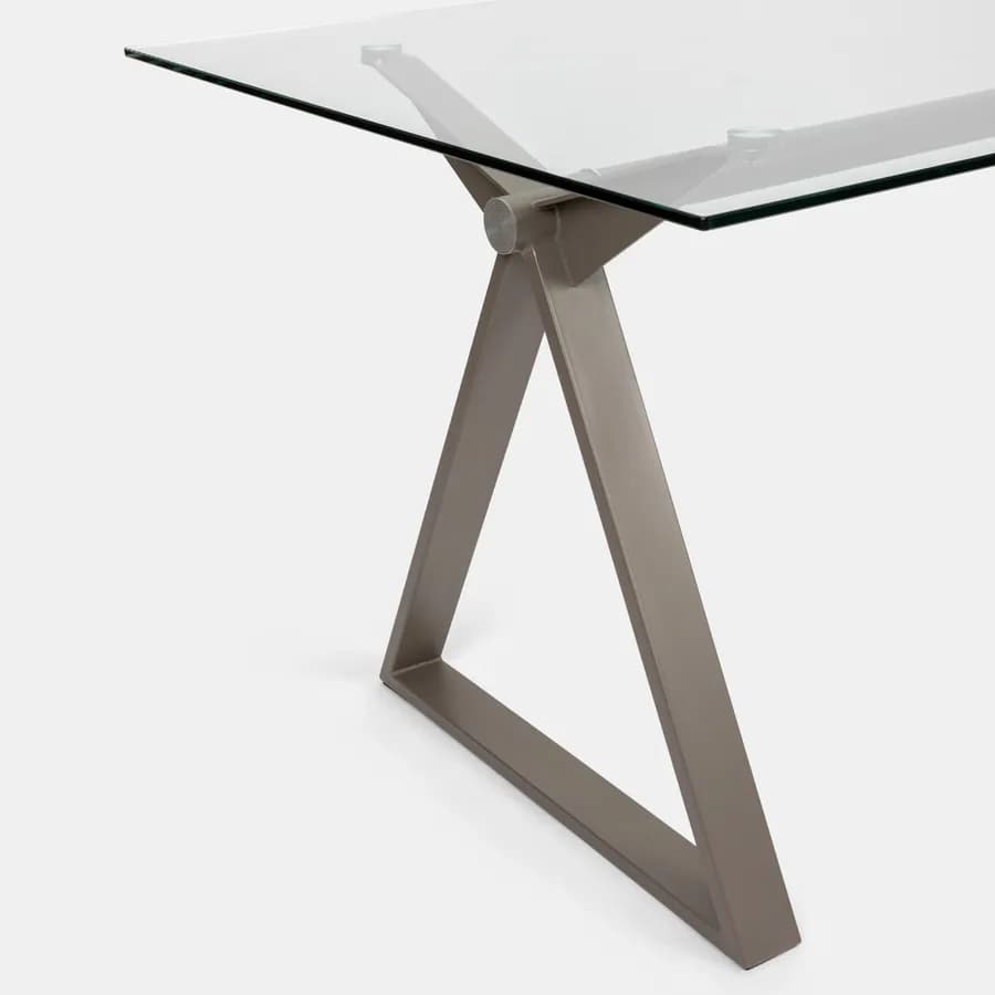 Scrivania 150x90 cm piano vetro temperato 10 mm e base in acciaio tortora - Masao