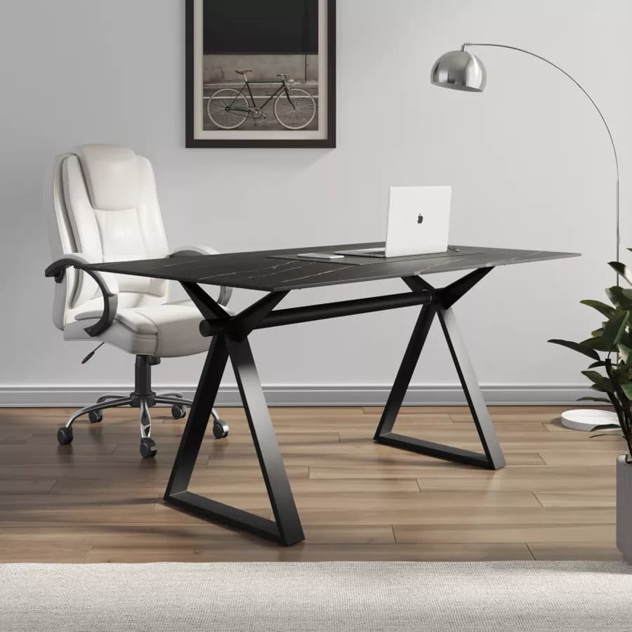 Scrivania 150x90 cm piano ceramica 12 mm e base in acciaio nero - Masao