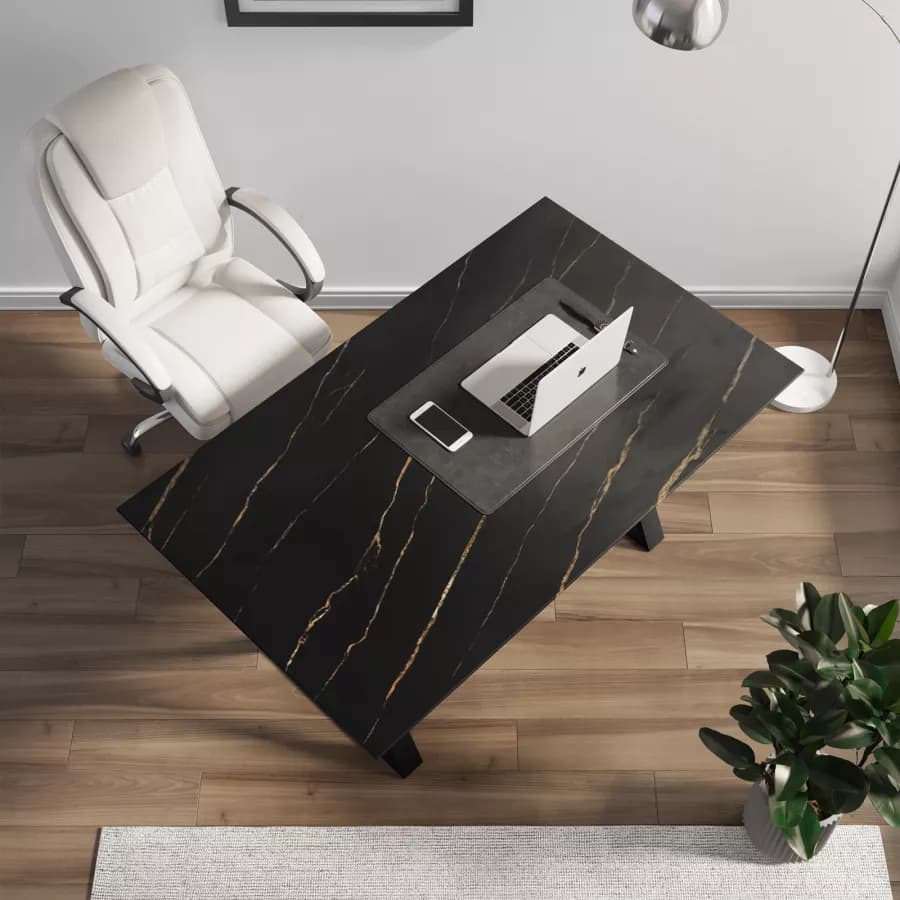 Scrivania 150x90 cm piano ceramica 12 mm e base in acciaio nero - Masao