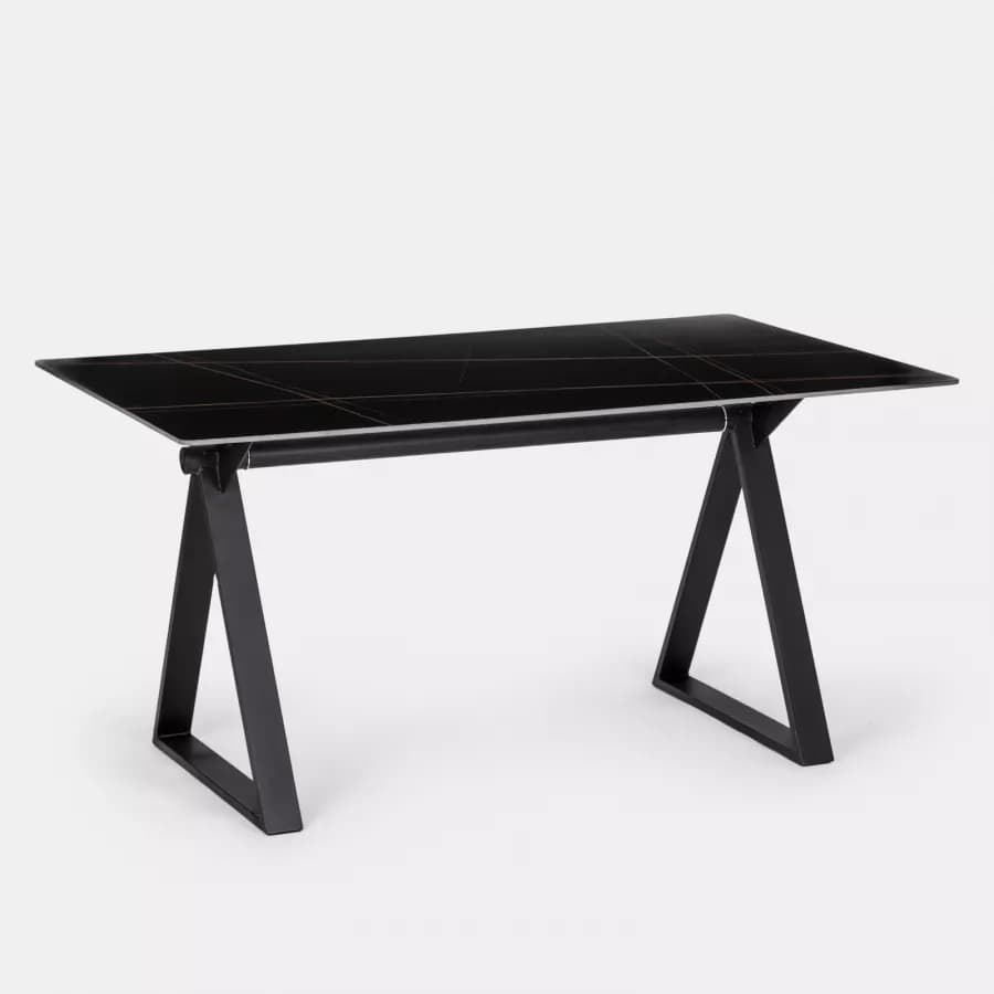 Scrivania 150x90 cm piano ceramica 12 mm e base in acciaio nero - Masao