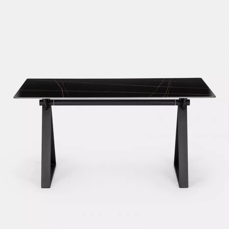 Scrivania 150x90 cm piano ceramica 12 mm e base in acciaio nero - Masao
