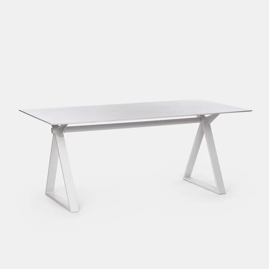 Scrivania 180x90 cm piano ceramica 12 mm e base in acciaio bianco - Masao XL