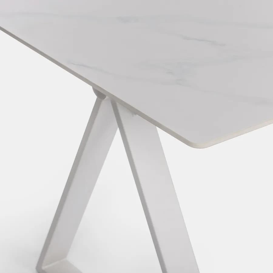 Scrivania 180x90 cm piano ceramica 12 mm e base in acciaio bianco - Masao XL