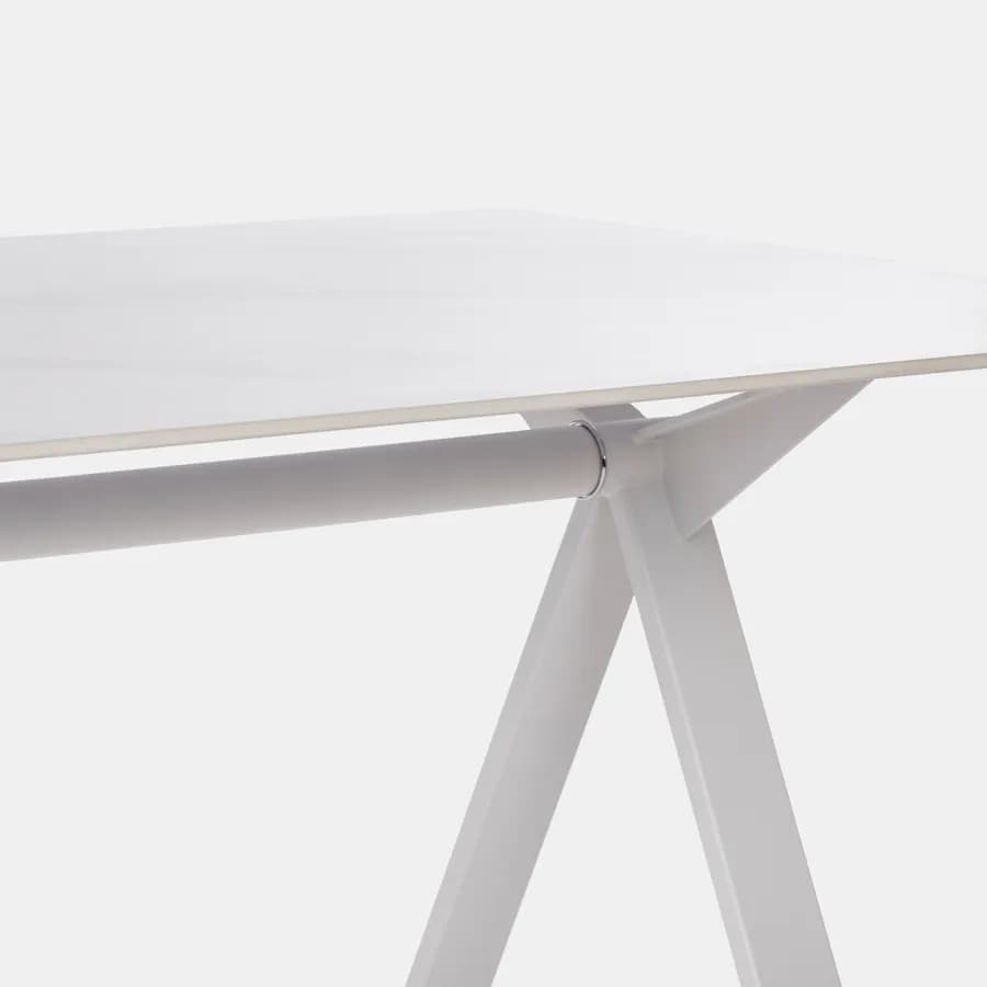 Scrivania 180x90 cm piano ceramica 12 mm e base in acciaio bianco - Masao XL