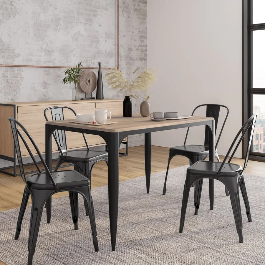 Tavolo stile industrial 116x75 cm top effetto rovere chiaro e struttura in metallo nero - Maxime