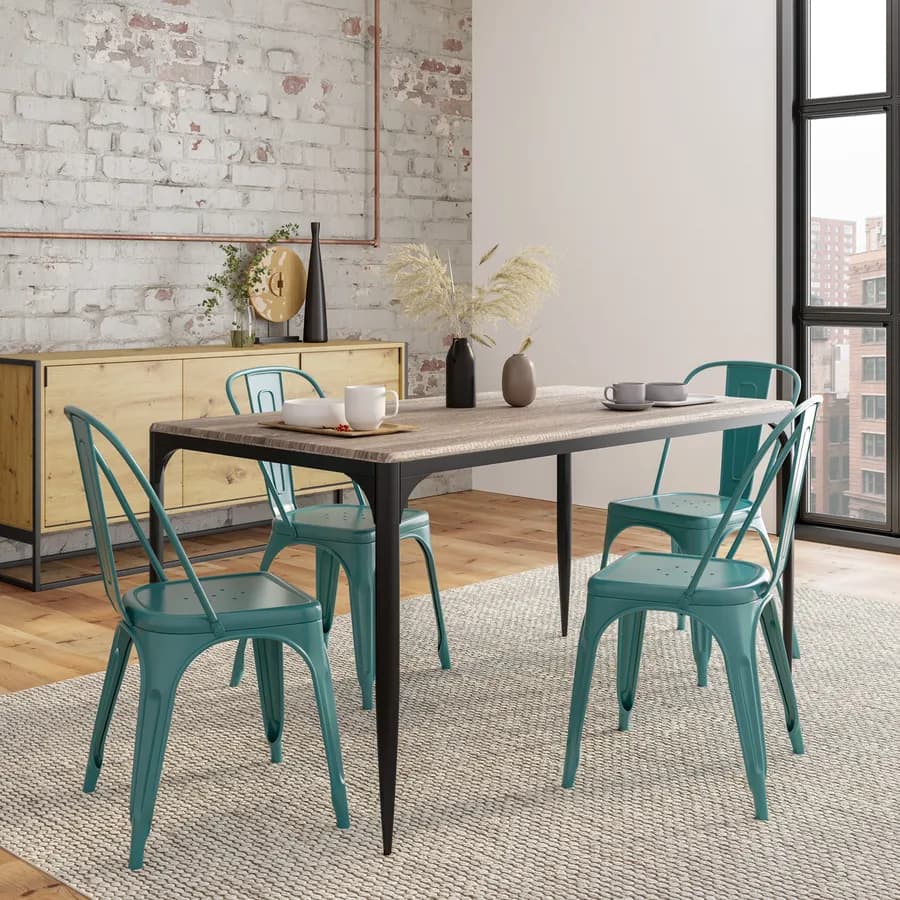 Tavolo stile industrial 150x80 cm top effetto rovere chiaro e struttura in metallo nero - Maxime