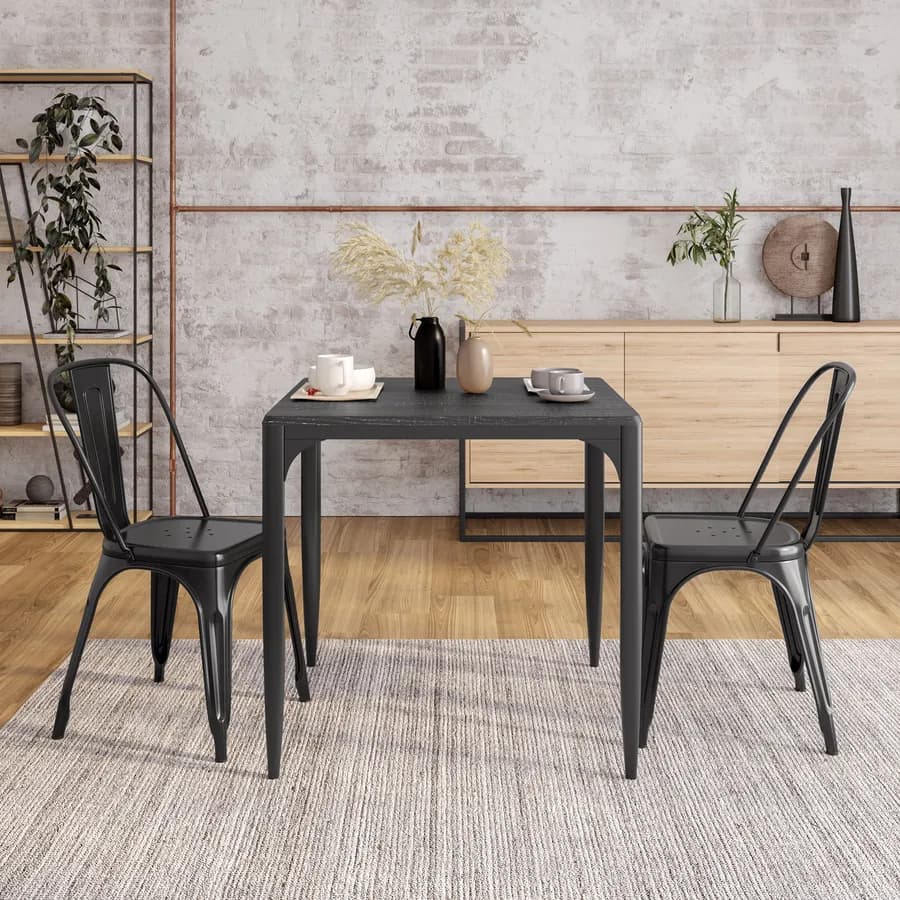 Tavolo stile industrial 80x80 cm top effetto rovere nero e struttura in metallo - Maxime