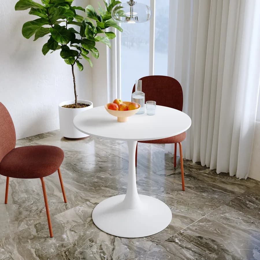 Tavolo da pranzo rotondo 80 cm in legno bianco - Tulipano