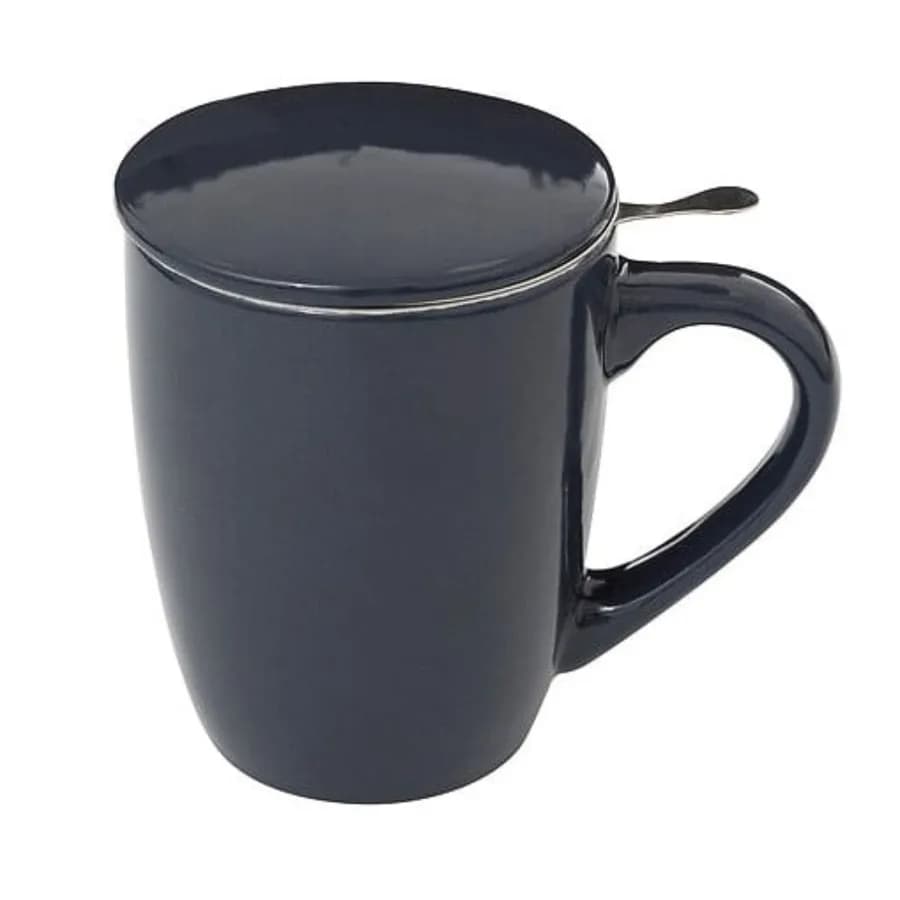 Tazza 32 cl in ceramica blu lucido con coperchio e filtro per infuso - Aeloria
