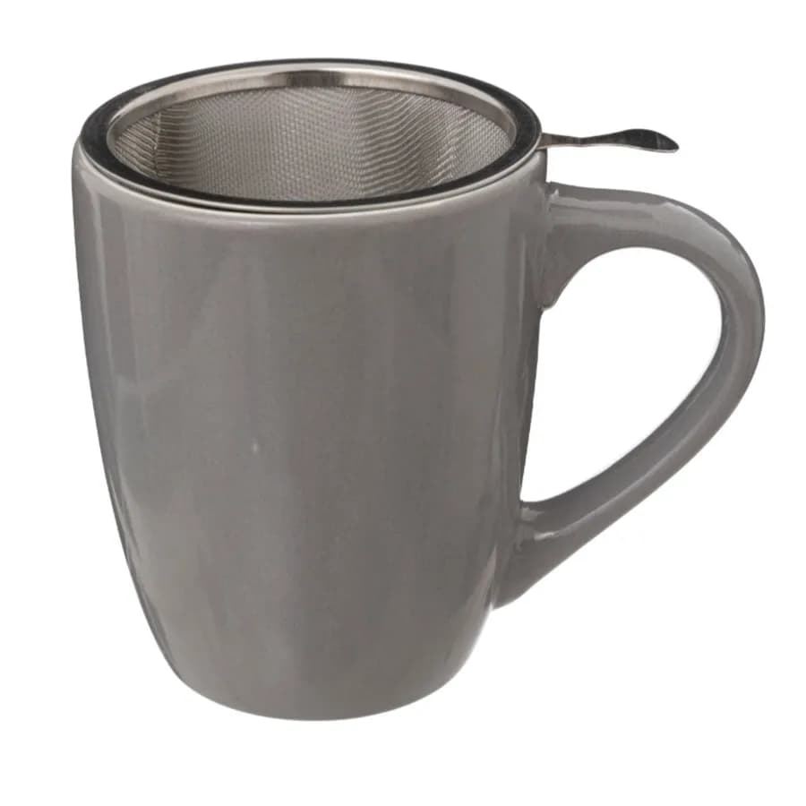 Tazza 32 cl in ceramica grigio lucido con coperchio e filtro per infuso - Aeloria