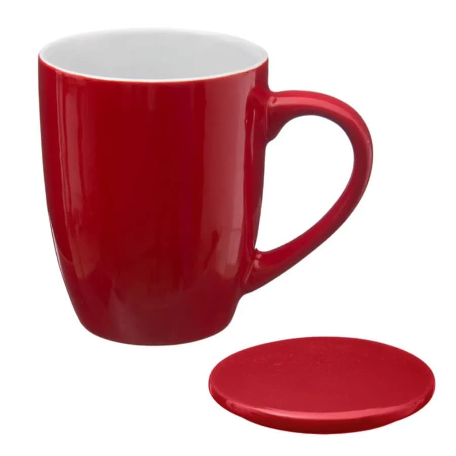Tazza 32 cl in ceramica rosso lucido con coperchio e filtro per infuso - Aeloria