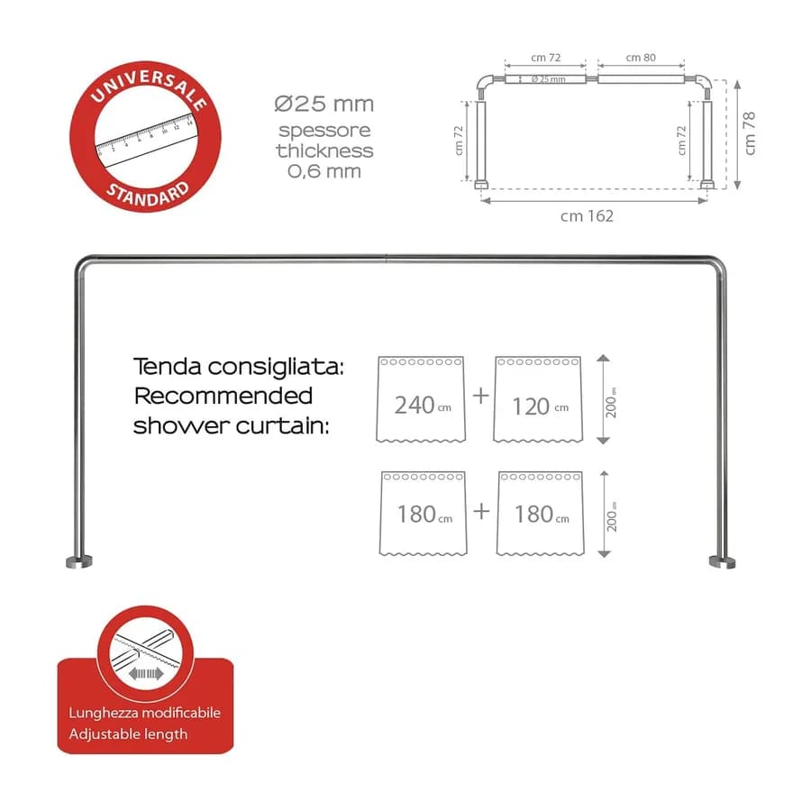 Telaio angolare 80x170x80 cm per tenda doccia in alluminio bianco - Gedy