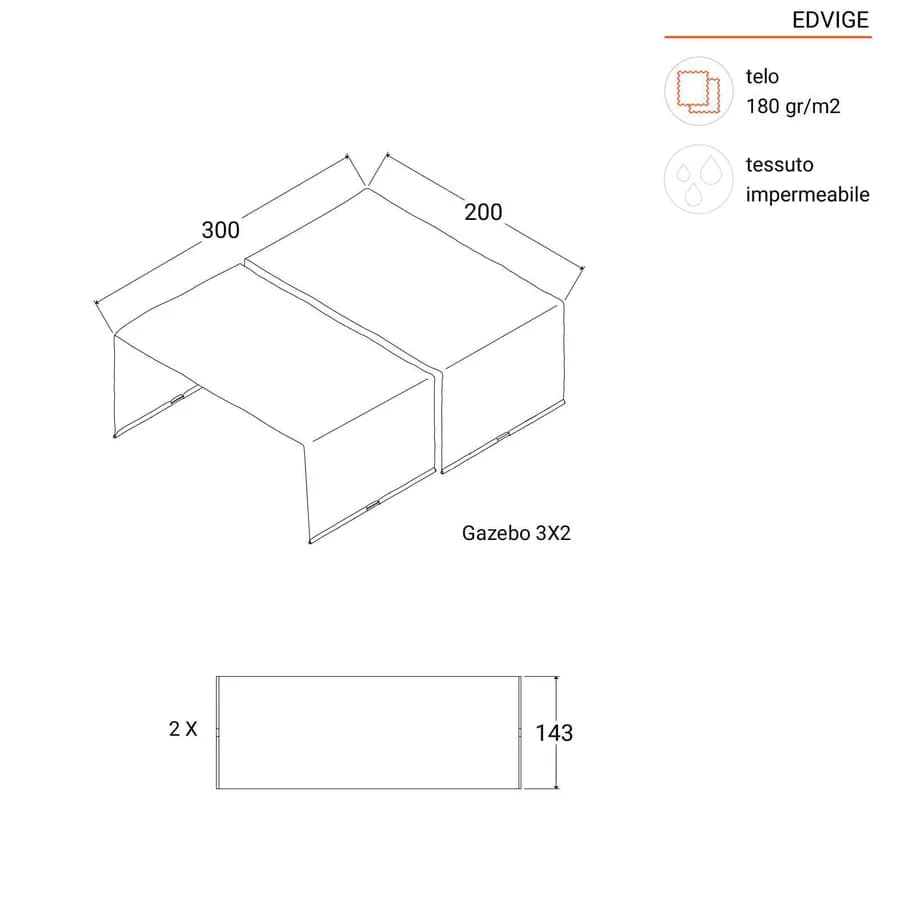 Telo di ricambio 2x3 m ecrù per gazebo con tetto scorrevole - Edvige