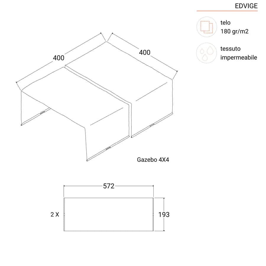 Telo di ricambio 4x4 m per gazebo con tetto scorrevole - Edvige
