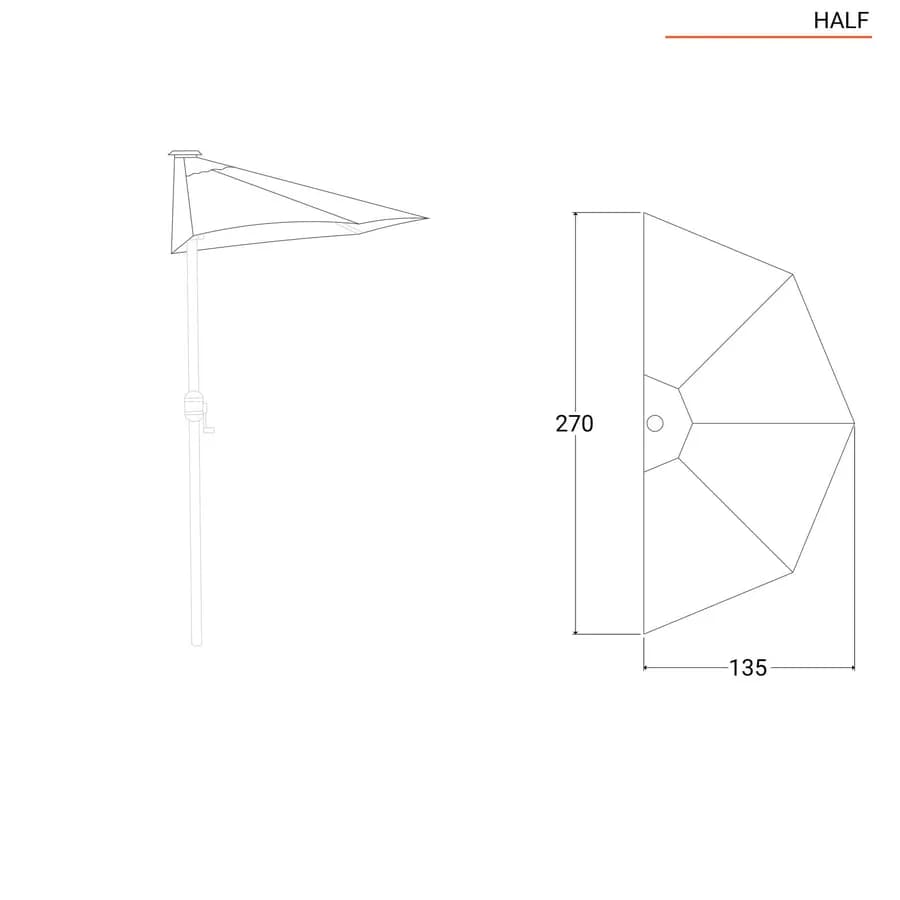 Telo ricambio grigio per ombrellone da parete Half in poliestere idrorepellente 270 cm