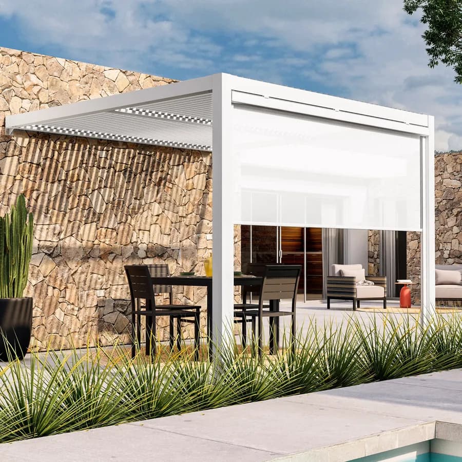 Tenda a caduta bianca lato da 3 m per pergola o gazebo bioclimatico bianco - Enea