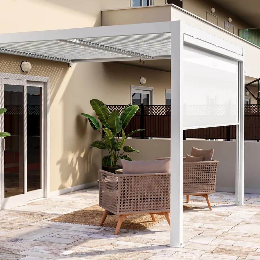 Tenda a caduta bianca lato da 3 m per pergola o gazebo bioclimatico bianco - Enea