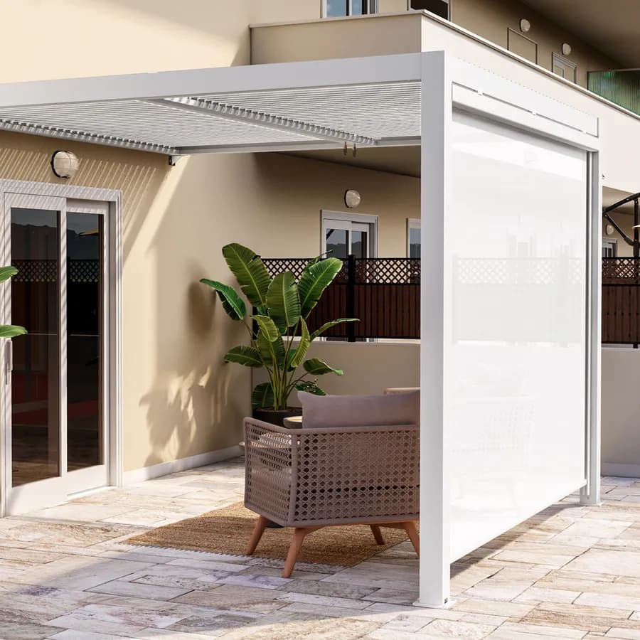 Tenda a caduta bianca lato da 3 m per pergola o gazebo bioclimatico bianco - Enea