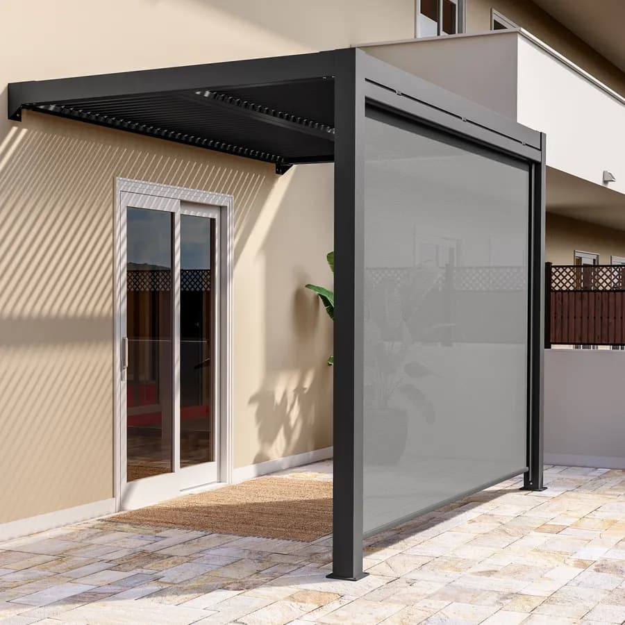 Tenda a caduta antracite lato da 3 m per pergola o gazebo bioclimatico antracite - Enea